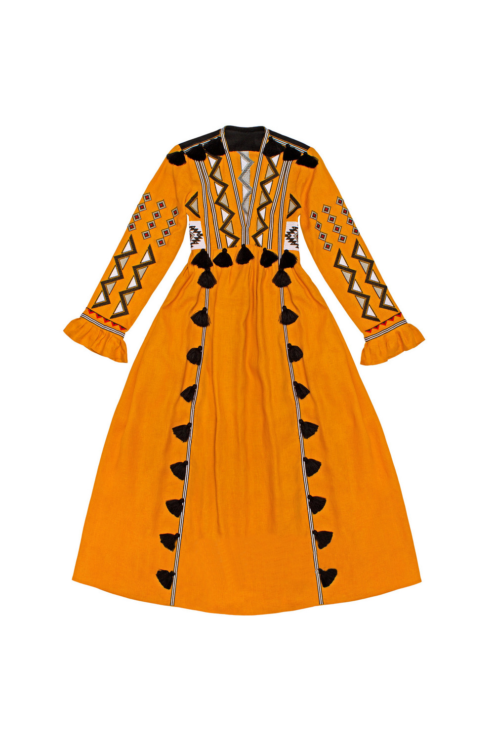 Buy Unique Folk Festival Linen long Yellow Ukrainian Vyshyvanka dress, Boho Hippie Comfortable embroidered dress